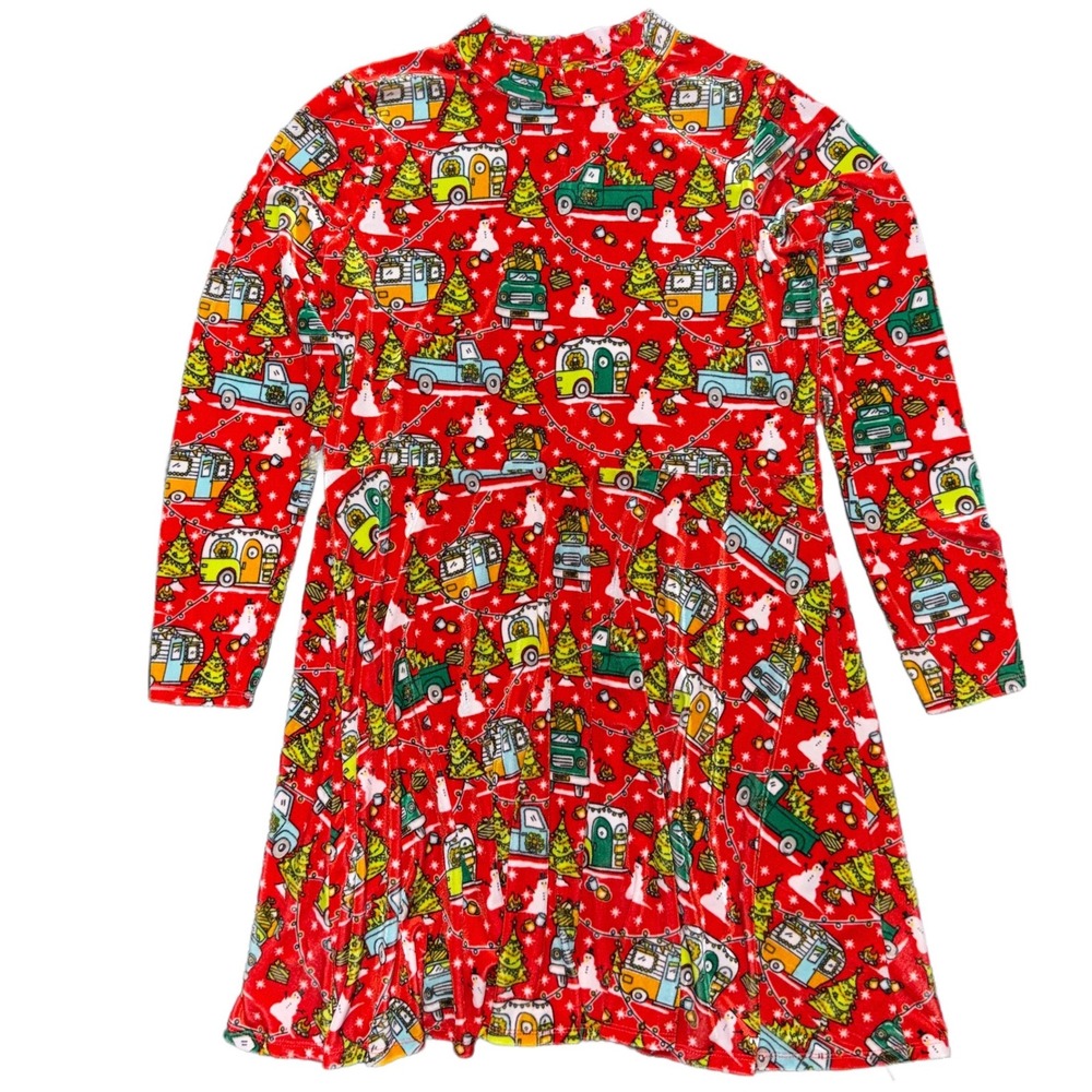 Born Famous XL Christmas Dress Trucks Campers Snowmen Holiday Swing Long Sleeve‎
